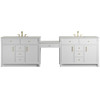 Bellshire 120" Dual Vanity Set with 24" Make-Up Counter, Bright White w/3 cm Lime Delight Silestone Top