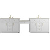 Bellshire 120" Dual Vanity Set with 24" Make-Up Counter, Bright White w/3 cm Siberian Silestone Top