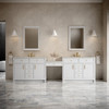 Bellshire 120" Dual Vanity Set with 24" Make-Up Counter, Bright White w/3 cm Siberian Silestone Top