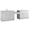 Bellshire 120" Dual Vanity Set with 24" Make-Up Counter, Bright White w/3 cm Siberian Silestone Top