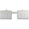 Bellshire 120" Dual Vanity Set with 24" Make-Up Counter, Bright White w/3 cm Tajnar Eclos Top