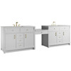 Bellshire 120" Dual Vanity Set with 24" Make-Up Counter, Bright White w/3 cm Ethereal Noctis Silestone Top w/FreePower Wireless Charger