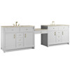 Bellshire 120" Dual Vanity Set with 24" Make-Up Counter, Bright White w/3 cm Tajnar Eclos Top w/FreePower Wireless Charger