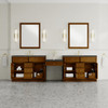 Bellshire 120" Dual Vanity Set with 24" Make-Up Counter, Honey Oak w/3 cm Parisien Bleu Silestone Top