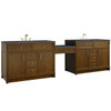 Bellshire 120" Dual Vanity Set with 24" Make-Up Counter, Honey Oak w/3 cm Parisien Bleu Silestone Top