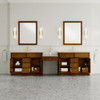 Bellshire 120" Dual Vanity Set with 24" Make-Up Counter, Honey Oak w/3 cm Tajnar Eclos Top