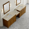 Bellshire 120" Dual Vanity Set with 24" Make-Up Counter, Honey Oak w/3 cm Tajnar Eclos Top