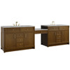 Bellshire 120" Dual Vanity Set with 24" Make-Up Counter, Honey Oak w/3 cm Victorian Silver Silestone Top w/FreePower Wireless Charger