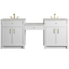 Bellshire 84" Dual Vanity Set with 24" Make-Up Counter, Bright White w/3 cm Eternal Jasmine Pearl Silestone Top