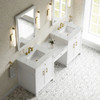 Bellshire 84" Dual Vanity Set with 24" Make-Up Counter, Bright White w/3 cm Ethereal Noctis Silestone Top