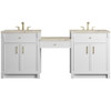 Bellshire 84" Dual Vanity Set with 24" Make-Up Counter, Bright White w/3 cm Tajnar Eclos Top