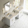 Bellshire 84" Dual Vanity Set with 24" Make-Up Counter, Bright White w/3 cm Tajnar Eclos Top