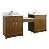 Bellshire 84" Dual Vanity Set with 24" Make-Up Counter, Honey Oak w/Single Hole 3 cm White Zeus Silestone Top & Backsplash