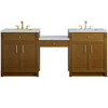 Bellshire 84" Dual Vanity Set with 24" Make-Up Counter, Honey Oak w/3 cm Ethereal Noctis Silestone Top