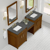 Bellshire 84" Dual Vanity Set with 24" Make-Up Counter, Honey Oak w/3 cm Parisien Bleu Silestone Top
