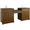 Bellshire 84" Dual Vanity Set with 24" Make-Up Counter, Honey Oak w/3 cm Parisien Bleu Silestone Top