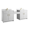 Bellshire 96" Dual Vanity Set with 24" Make-Up Counter, Bright White w/Single Hole 3 cm White Zeus Silestone Top & Backsplash