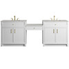 Bellshire 96" Dual Vanity Set with 24" Make-Up Counter, Bright White w/3 cm Eternal Jasmine Pearl Silestone Top