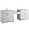 Bellshire 96" Dual Vanity Set with 24" Make-Up Counter, Bright White w/3 cm Ethereal Noctis Silestone Top