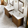 Bellshire 96" Dual Vanity Set with 24" Make-Up Counter, Honey Oak w/Single Hole 3 cm White Zeus Silestone Top & Backsplash