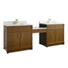 Bellshire 96" Dual Vanity Set with 24" Make-Up Counter, Honey Oak w/Single Hole 3 cm White Zeus Silestone Top & Backsplash