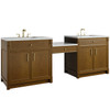 Bellshire 96" Dual Vanity Set with 24" Make-Up Counter, Honey Oak w/3 cm Ethereal Noctis Silestone Top