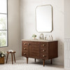 Amberly 48" Single Vanity, Mid-Century Walnut, w/ 3 CM Tajnar Eclos Top w/FreePower Wireless Charger