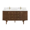 Amberly 60" Double Vanity, Mid-Century Walnut w/ Single Hole 3 CM White Zeus Top & Backsplash