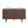 Amberly 60" Double Vanity, Mid-Century Walnut w/ 3 CM Parisien Bleu Top