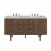 Amberly 60" Double Vanity, Mid-Century Walnut w/ 3 CM Victorian Silver Top