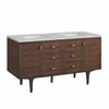 Amberly 60" Double Vanity, Mid-Century Walnut w/ 3 CM Victorian Silver Top