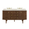 Amberly 60" Double Vanity, Mid-Century Walnut, w/ 3 CM Siberian Silestone Top w/FreePower Wireless Charger