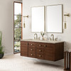 Amberly 60" Double Vanity, Mid-Century Walnut, w/ 3 CM Tajnar Eclos Top w/FreePower Wireless Charger