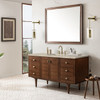 Amberly 60" Single Vanity, Mid-Century Walnut, w/ 3 CM Tajnar Eclos Top w/FreePower Wireless Charger