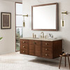 Amberly 60" Single Vanity, Mid-Century Walnut, w/ 3 CM Tajnar Eclos Top w/FreePower Wireless Charger