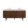 Amberly 72" Double Vanity, Mid-Century Walnut w/ 3 CM Eternal Jasmine Pearl Top