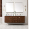 Amberly 72" Double Vanity, Mid-Century Walnut w/ 3 CM Ethereal Noctis Top w/FreePower Wireless Charger