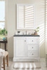 De Soto 36" Single Vanity, Bright White w/ 3 CM Parisien Bleu Silestone Top