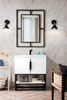Columbia 31.5" Single Vanity, Glossy White, Matte Black, w/ White Glossy Composite Stone Top