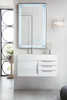 Columbia 36" Single Wall Mount Vanity, Glossy White, Brushed Nickel w/ Glossy White Composite Stone Top