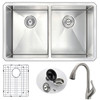 ANZZI Vanguard Undermount 32 In. Double Bowl Kitchen Sink With Accent Faucet In Brushed Nickel - K32192A-031B