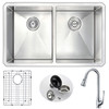 ANZZI Vanguard Undermount 32 In. Double Bowl Kitchen Sink With Singer Faucet In Polished Chrome - K32192A-041