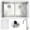 ANZZI Vanguard Undermount 32 In. Double Bowl Kitchen Sink With Singer Faucet In Brushed Nickel - K32192A-042
