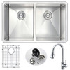 ANZZI Vanguard Undermount 32 In. Double Bowl Kitchen Sink With Sails Faucet In Polished Chrome - K32192A-044