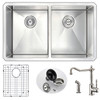 ANZZI Vanguard Undermount 32 In. Double Bowl Kitchen Sink With Locke Faucet In Brushed Nickel - K32192A-108