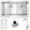 ANZZI Elysian Farmhouse 36 In. Double Bowl Kitchen Sink With Opus Faucet In Brushed Nickel - K36203A-035B
