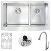 ANZZI Elysian Farmhouse 36 In. Double Bowl Kitchen Sink With Singer Faucet In Polished Chrome - K36203A-041