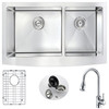 ANZZI Elysian Farmhouse 36 In. Double Bowl Kitchen Sink With Sails Faucet In Polished Chrome - K36203A-044