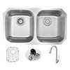 ANZZI Moore Undermount 32 In. Double Bowl Kitchen Sink With Singer Faucet In Brushed Nickel - KAZ3218-042