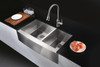 ANZZI Elysian Farmhouse Stainless Steel 33 In. 0-hole 60/40 Double Bowl Kitchen Sink In Brushed Satin - K-AZ3320-4AS